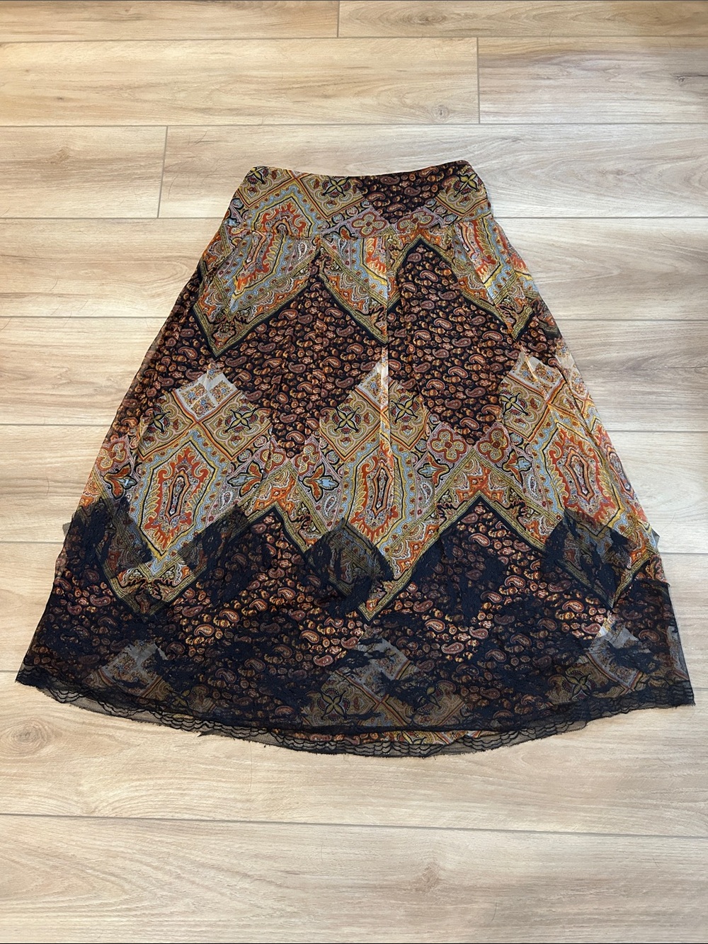WD.NY Paisley A-Line Midi Skirt in Black and Brown
